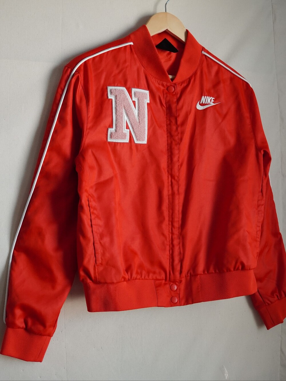 Nike Collegiate Streetwear Red Satin Bomber Jacket XL